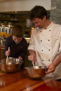 Little chef Jack Kennedy & Hilton chef Frederic Monnier enjoying their cooking class.